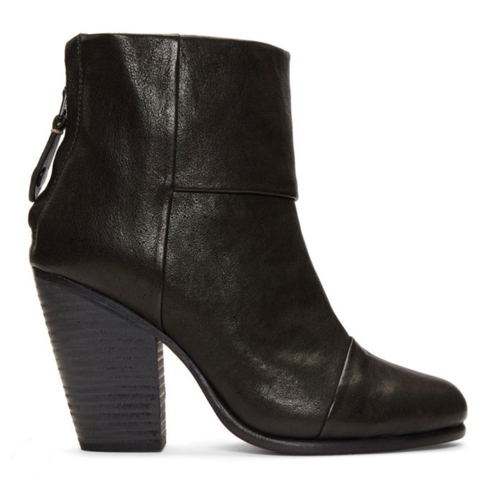 Rag & Bone 38 Classic Newbury Ankle Booties, Black Leather